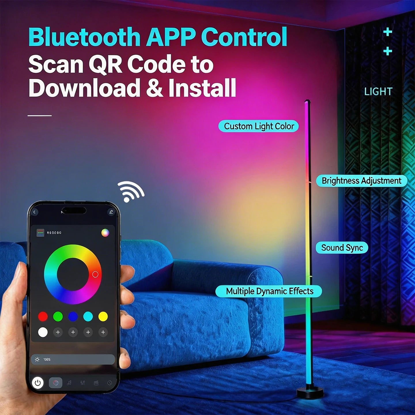 Floor Lamp RGB Color with Music Sync Modern 16 Million Color Changing