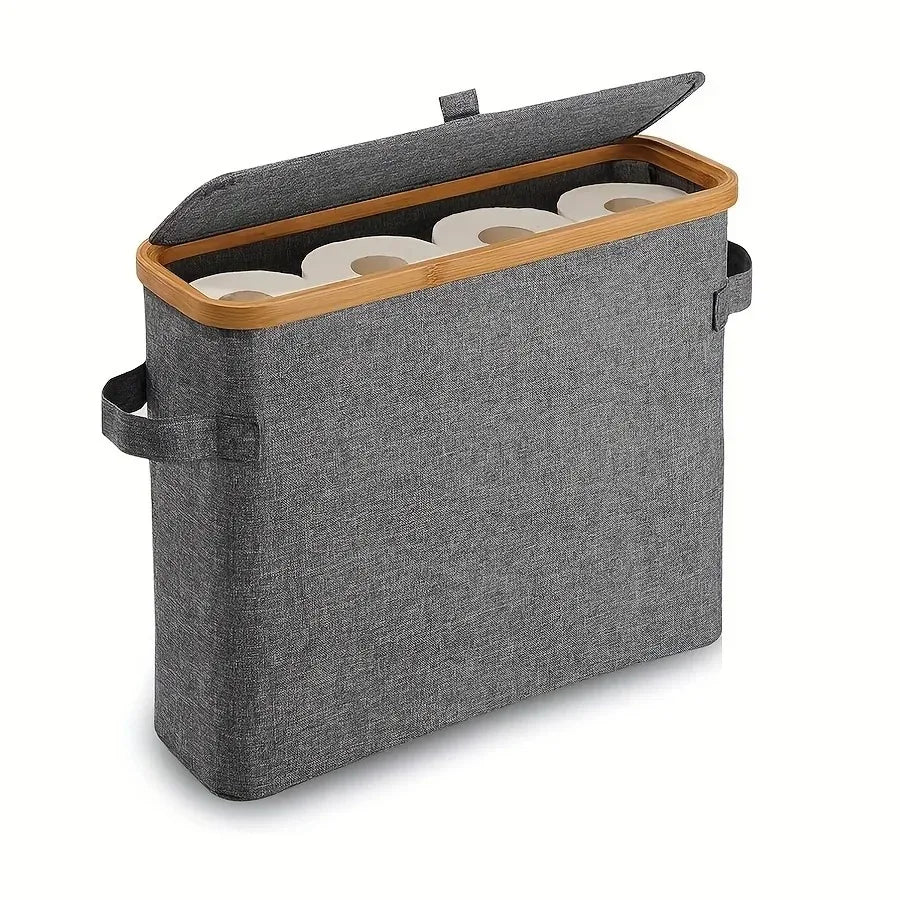 Bamboo Toilet Paper Storage Basket With Lid