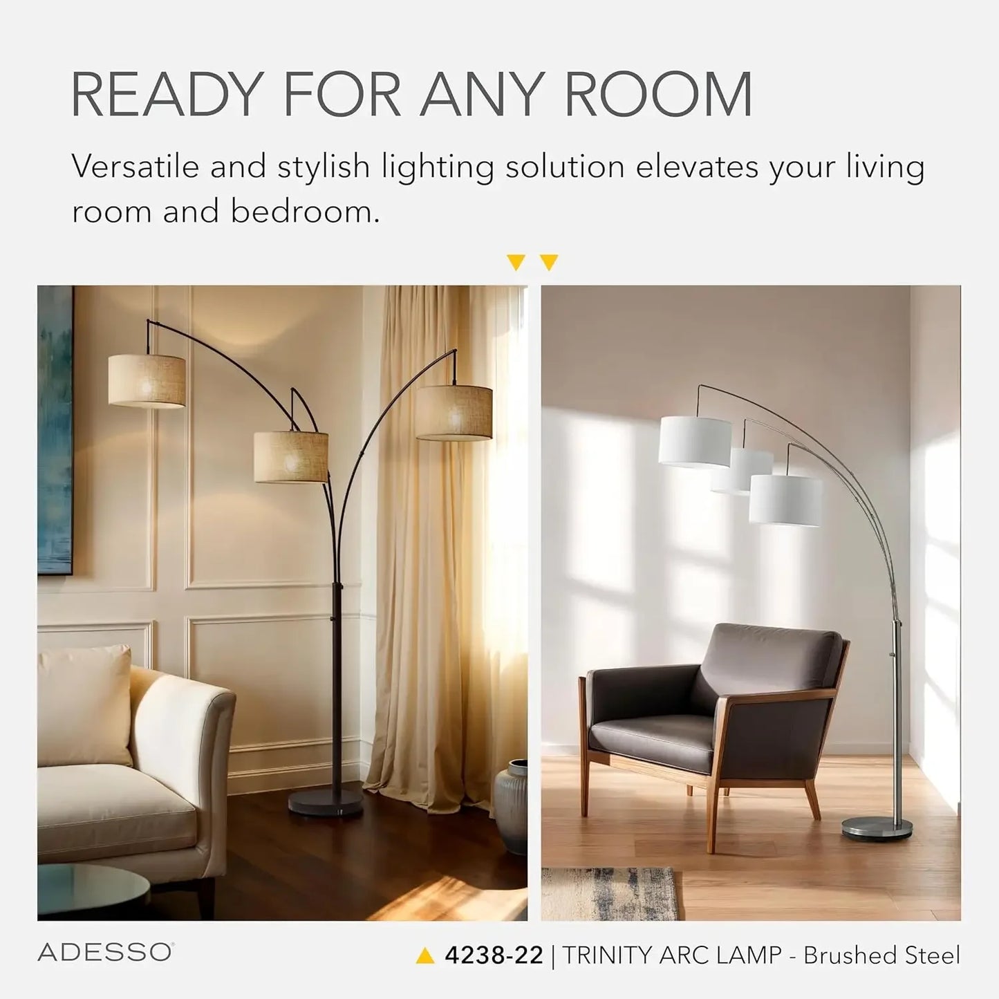 Arc Floor Lamp with 3 Movable Shades – Modern Dimmable Standing Lamp for Living Room or Bedroom