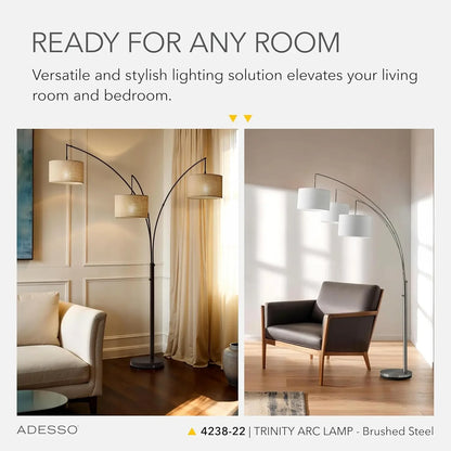 Arc Floor Lamp with 3 Movable Shades – Modern Dimmable Standing Lamp for Living Room or Bedroom