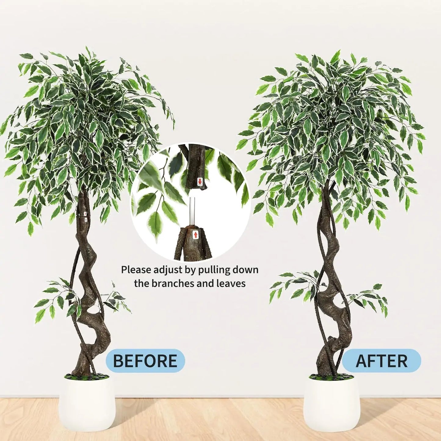 Artificial Ficus Tree – Lifelike Faux Indoor Floor Plant with White Planter and Decorative Moss