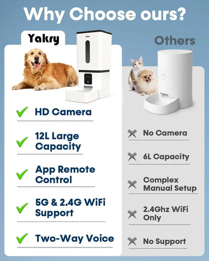 Automatic Dog Feeder with Camera 12L Capacity – Smart App Controlled Food Dispenser for Large Dogs