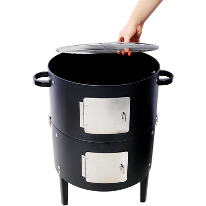 17" Steel Charcoal Smoker Grill – Heavy Duty Outdoor BBQ Cooker with Temperature Control and Dual Cooking Grates
