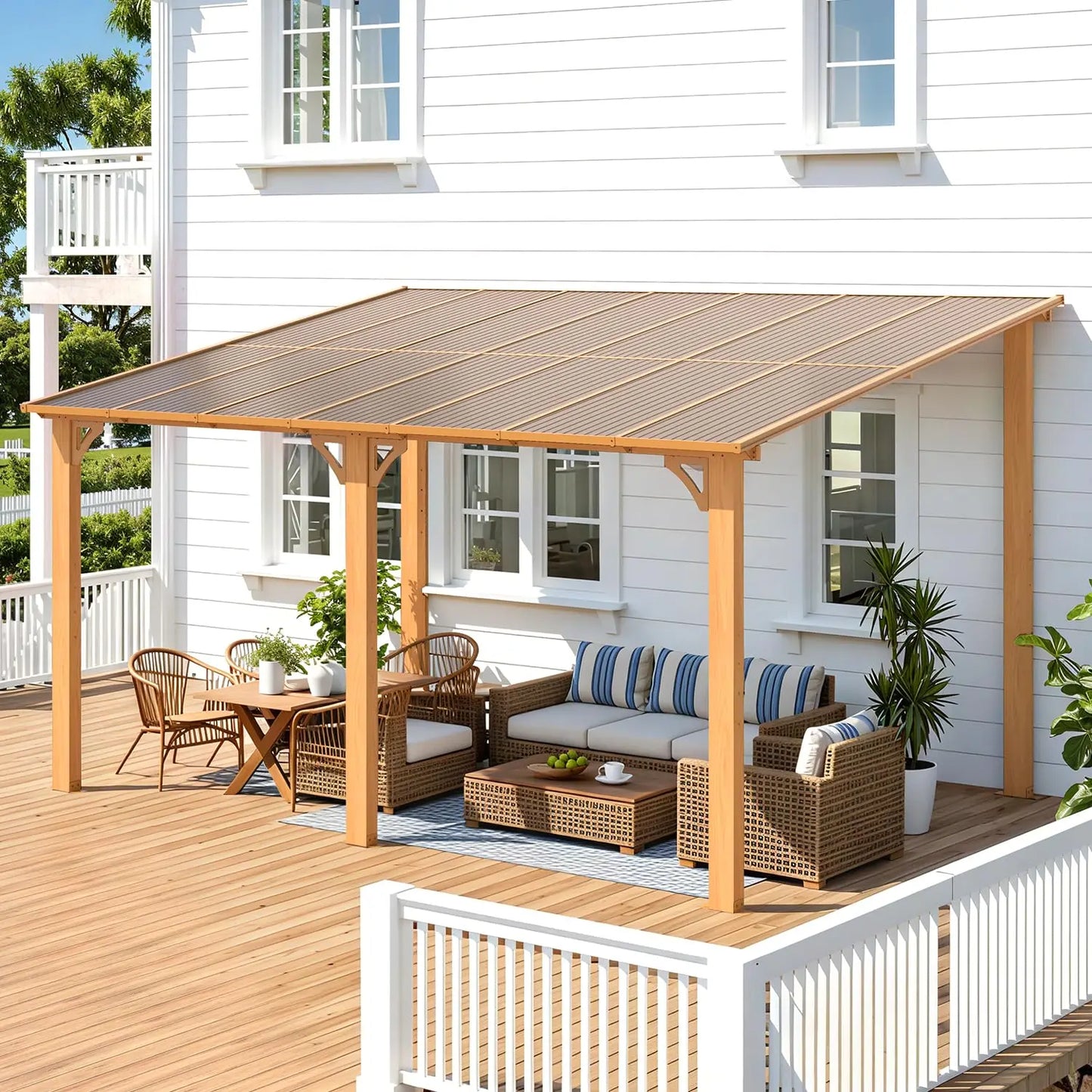 Hard Top Lean-To Gazebo Pergola – Wall-Mounted Steel Roof Patio Cover for Backyard & Outdoor Living