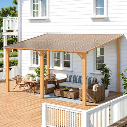 Hard Top Lean-To Gazebo Pergola – Wall-Mounted Steel Roof Patio Cover for Backyard & Outdoor Living