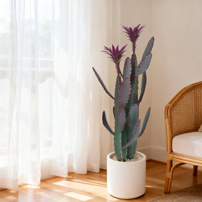 37.8" Artificial Cactus Plant with Purple Flower – UV Resistant Faux Floor Plant for Indoor Outdoor Decor