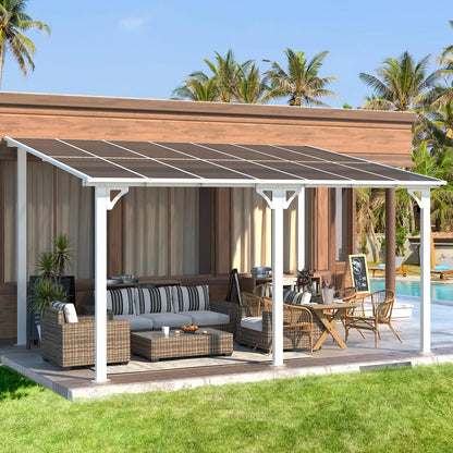 Hard Top Lean-To Gazebo Pergola – Wall-Mounted Steel Roof Patio Cover for Backyard & Outdoor Living