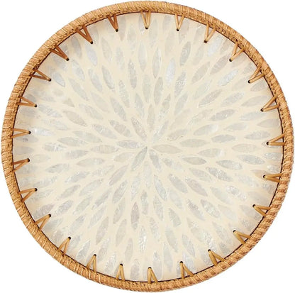 Coastal Pearl Rattan Serving Tray