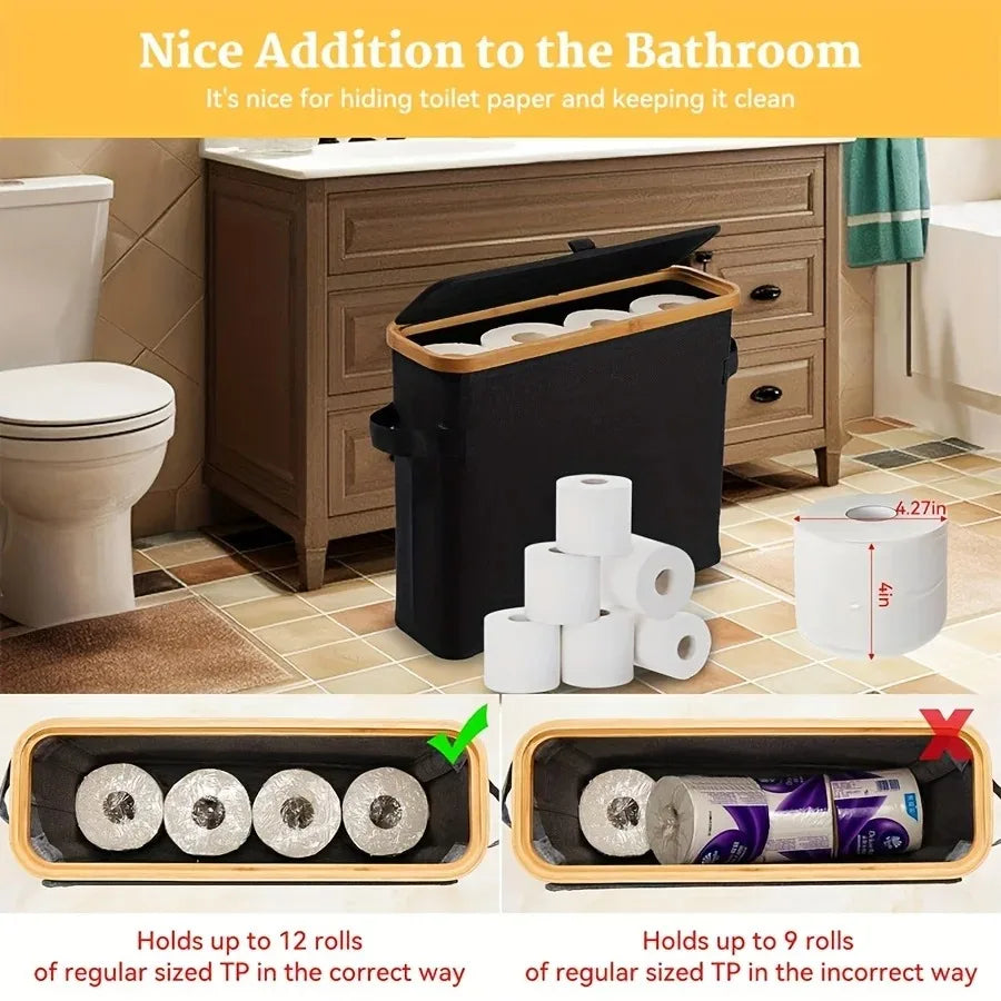 Bamboo Toilet Paper Storage Basket With Lid