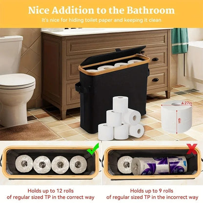 Bamboo Toilet Paper Storage Basket With Lid