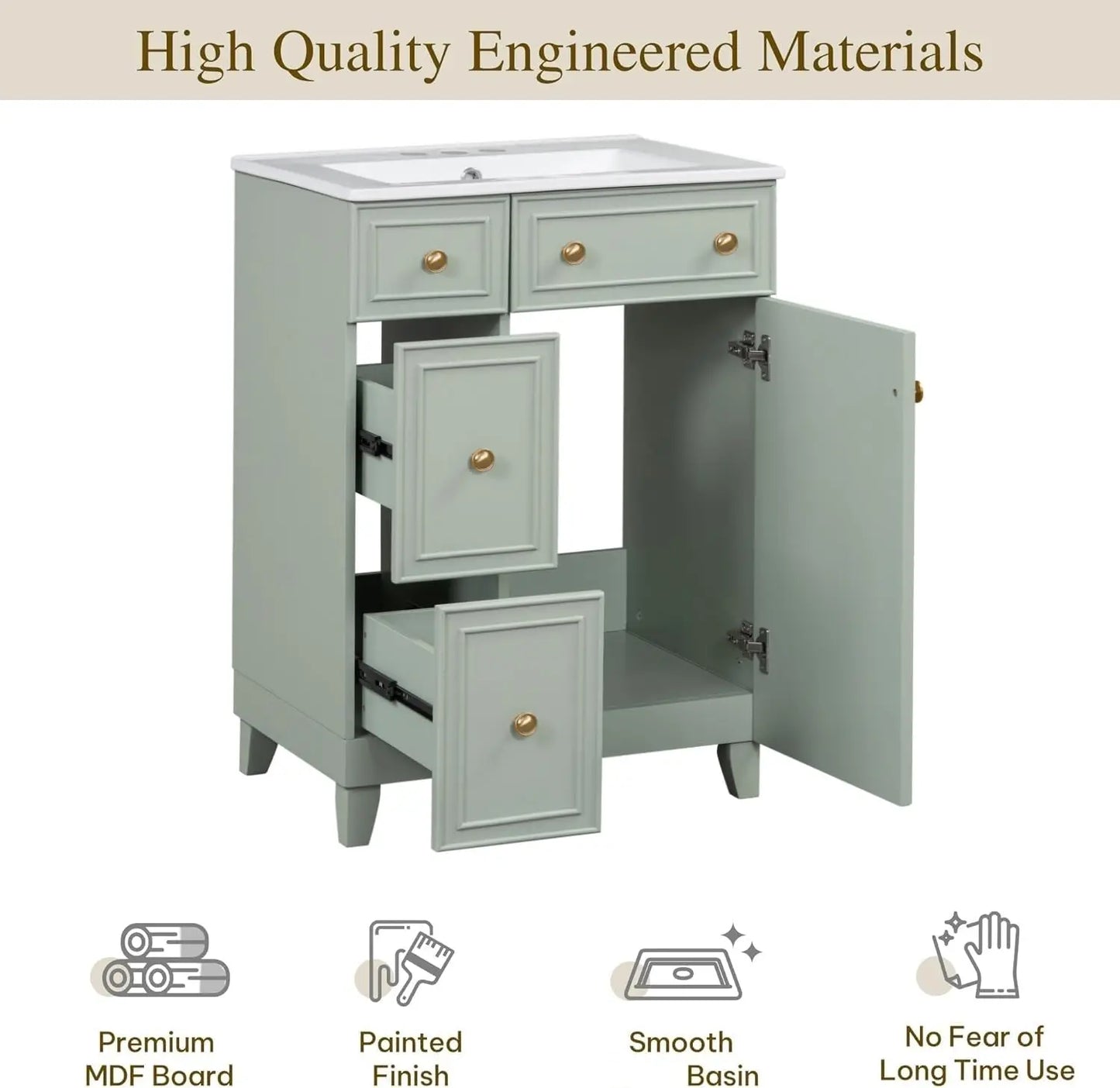 24" Floating Bathroom Vanity with Undermount Sink – Modern Soft-Close Wall Mount Cabinet with Storage