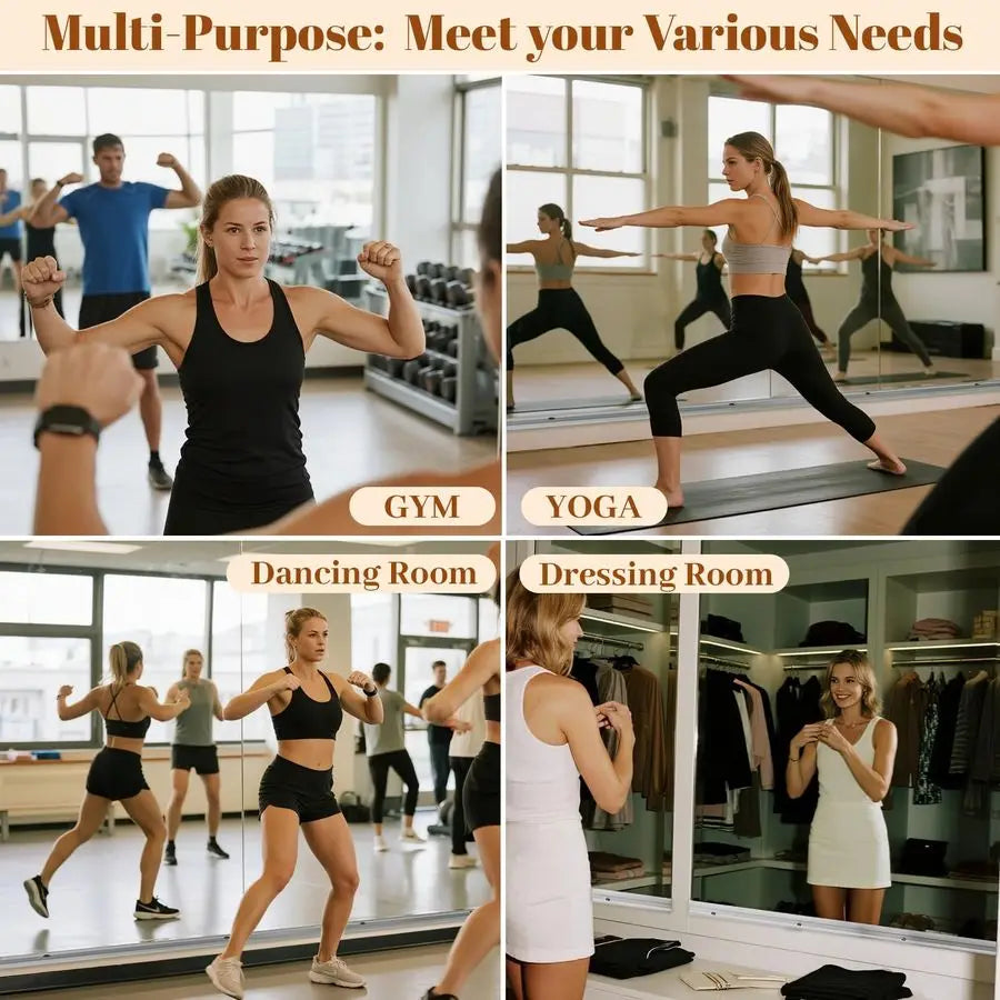 2-Piece 24" x 48" Frameless Home Gym Mirror – Full Length Wall Mounted Fitness Mirror for Workout, Yoga & Dance
