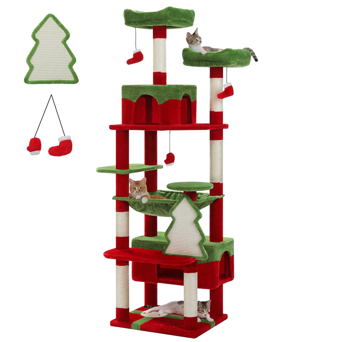 Large Cat Tree Tower with Hammock, Padded Perches & Condos
