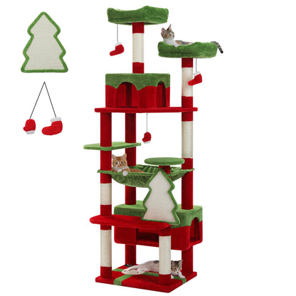 Large Cat Tree Tower with Hammock, Padded Perches & Condos