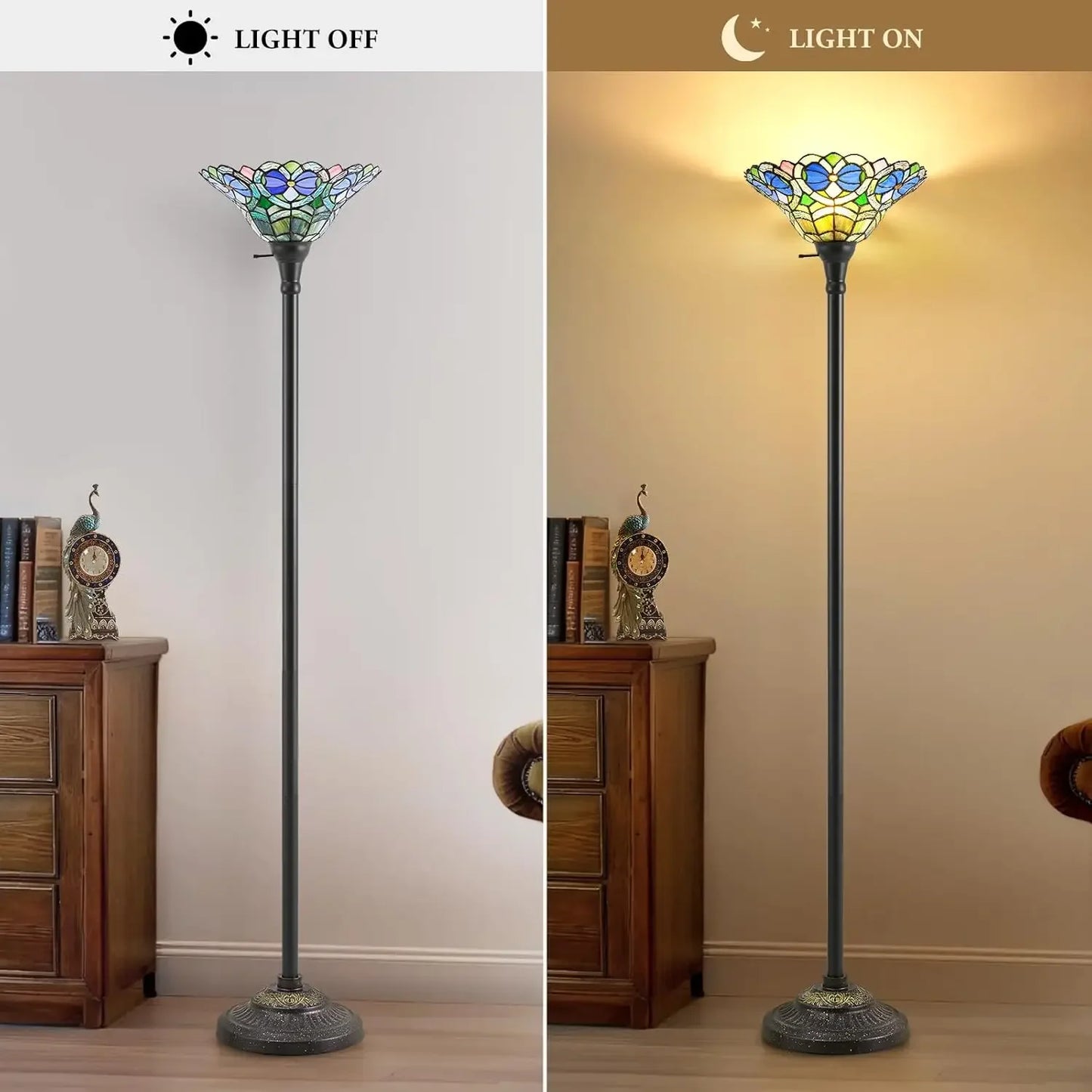 70" Victorian Stained Glass Floor Lamp – Antique Tiffany Style Standing Light for Living Room Decor
