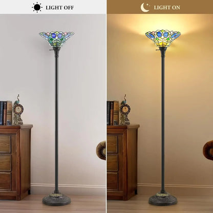 70" Victorian Stained Glass Floor Lamp – Antique Tiffany Style Standing Light for Living Room Decor