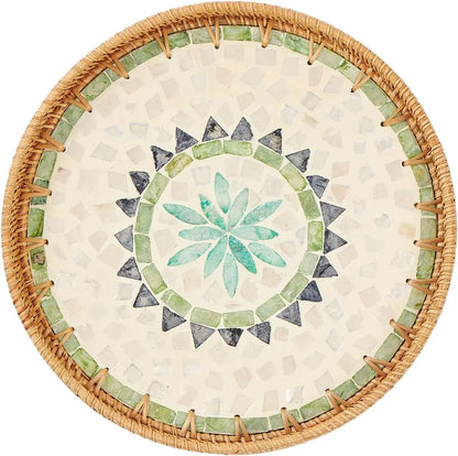 Coastal Pearl Rattan Serving Tray