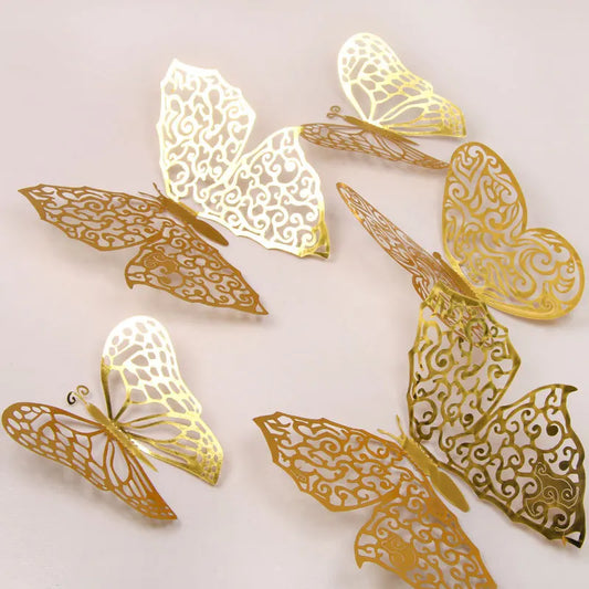 12 Piece 3D Butterfly Wall Decor Set – Gold Decorative Wall Stickers for Home and Room Decoration