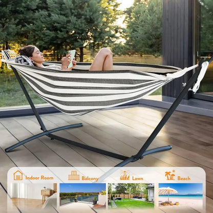 Hammock with Adjustable Stand – Heavy Duty 600lb Capacity Portable Hammock Bed with Storage Bag