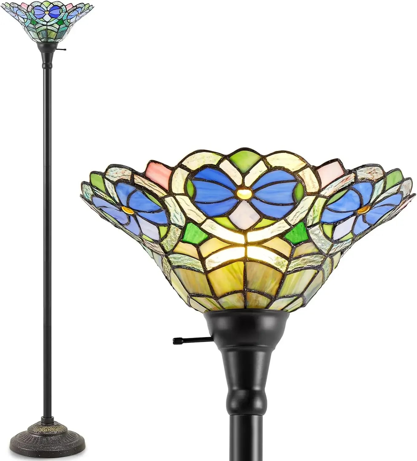 70" Victorian Stained Glass Floor Lamp – Antique Tiffany Style Standing Light for Living Room Decor