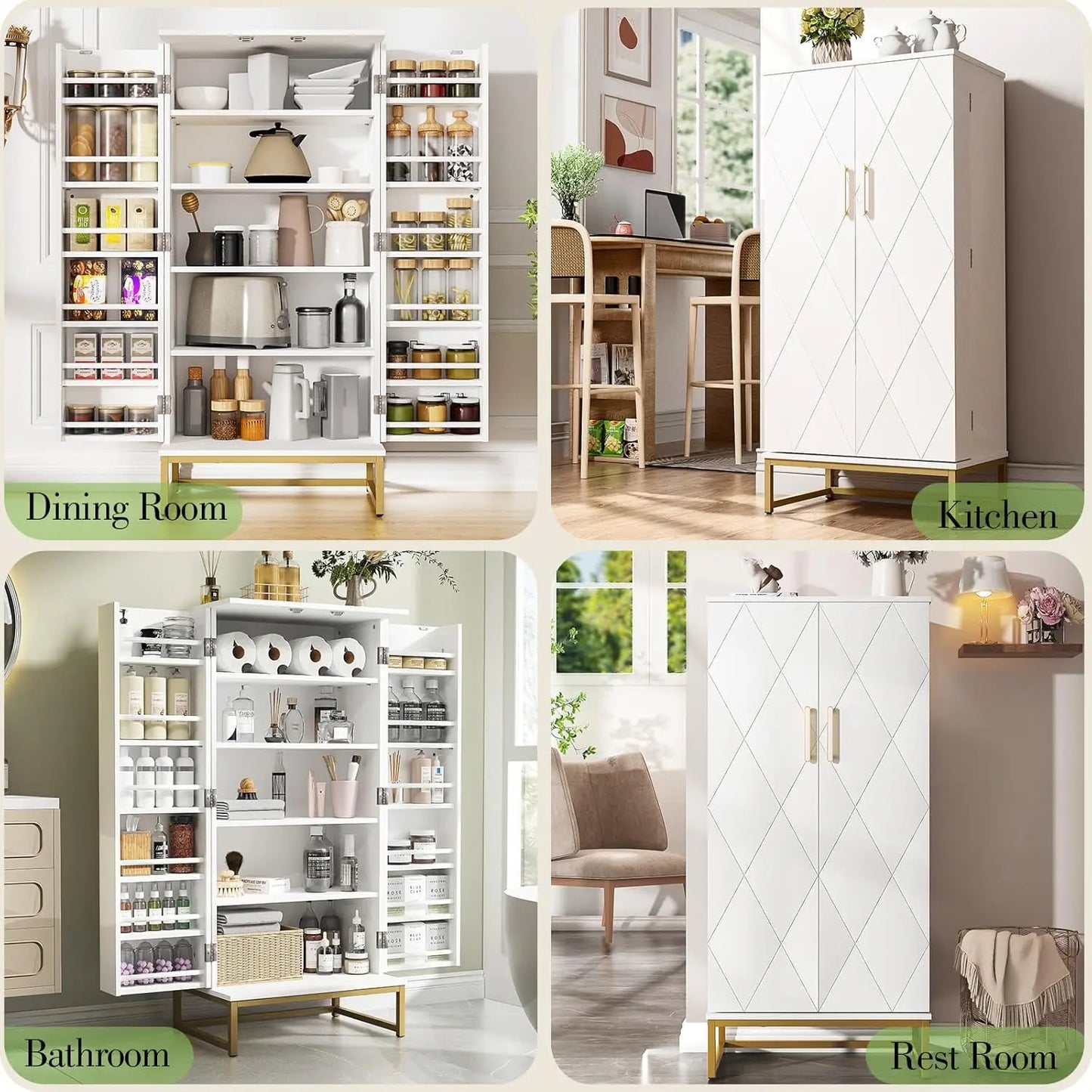 Freestanding Pantry Cabinet with Adjustable Shelves – Tall Kitchen Storage Organizer for Food & Essentials