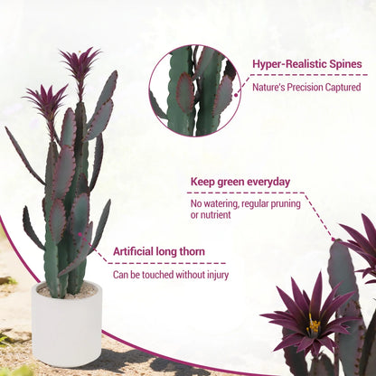 37.8" Artificial Cactus Plant with Purple Flower – UV Resistant Faux Floor Plant for Indoor Outdoor Decor