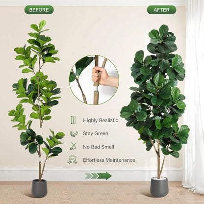 Artificial Fiddle Leaf Fig Tree (4–7 FT) – Lifelike Faux Indoor Floor Plant with Pot for Home & Living Room Decor