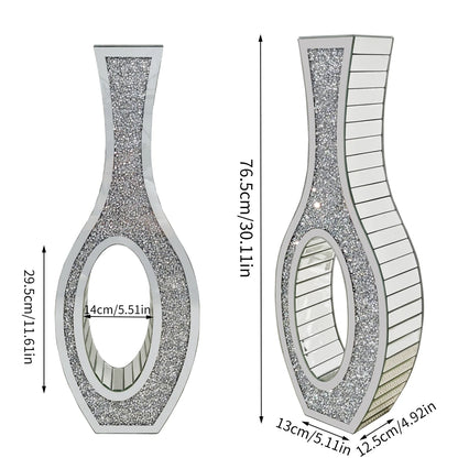 Tall Silver Mirrored Floor Vase – Crystal Crushed Diamond Decorative Glass Vase for Living Room or Entryway