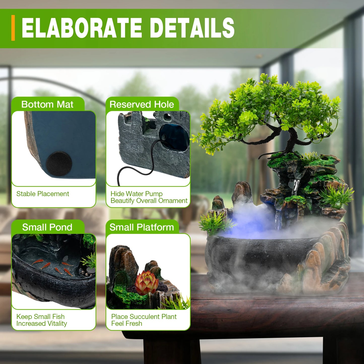 Tabletop Fountains Rockery Plants