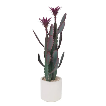 37.8" Artificial Cactus Plant with Purple Flower – UV Resistant Faux Floor Plant for Indoor Outdoor Decor