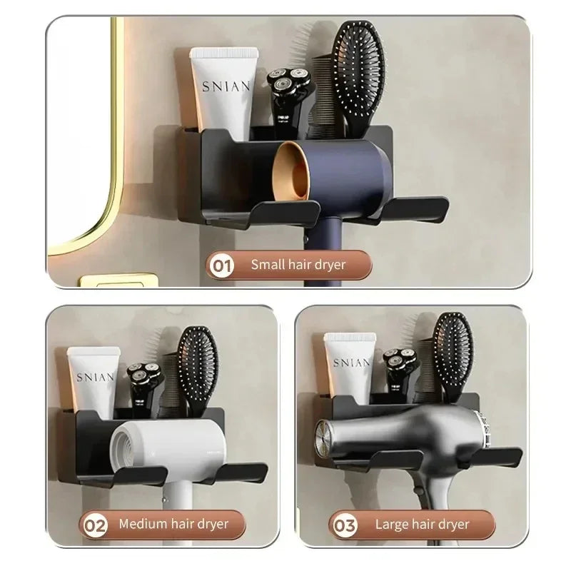 Wall Mounted Hair Dryer Shelf Holder – Space-Saving Bathroom Organizer with Multi-Tool Storage Rack