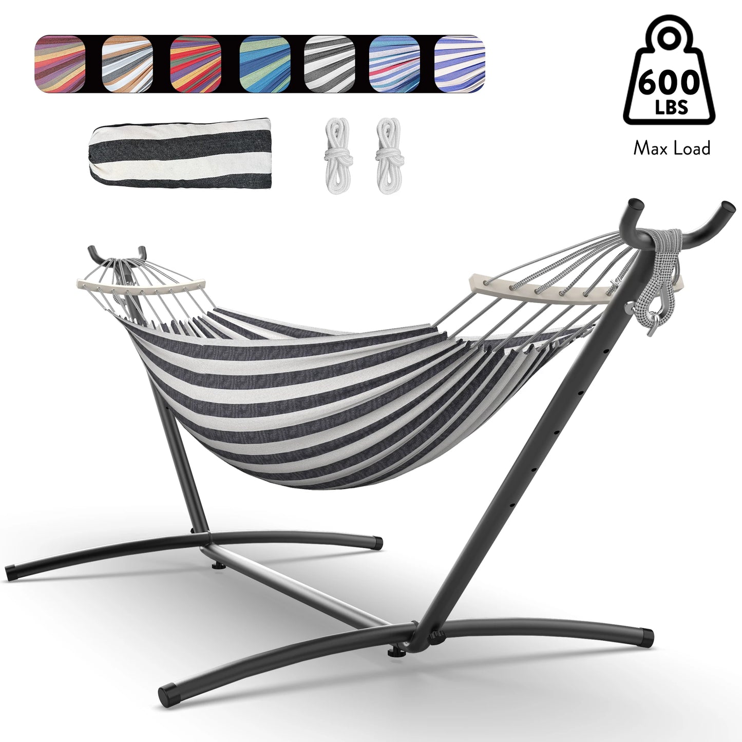 Hammock with Adjustable Stand – Heavy Duty 600lb Capacity Portable Hammock Bed with Storage Bag
