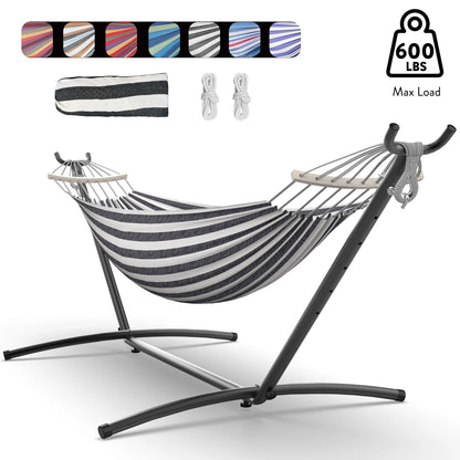 Hammock with Adjustable Stand – Heavy Duty 600lb Capacity Portable Hammock Bed with Storage Bag