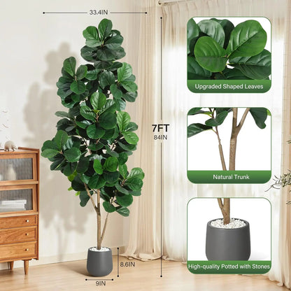 Artificial Fiddle Leaf Fig Tree (4–7 FT) – Lifelike Faux Indoor Floor Plant with Pot for Home & Living Room Decor