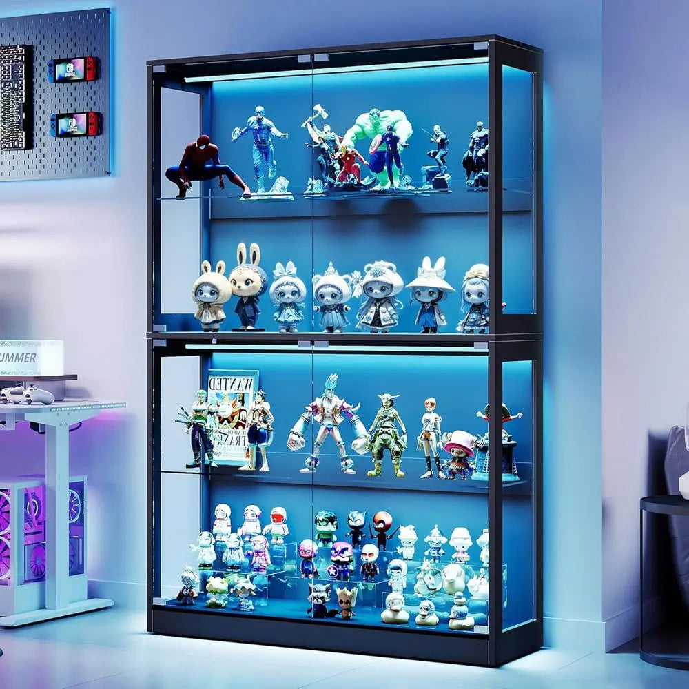 LED Glass Display Cabinet with Adjustable Shelves – Modern Curio Showcase for Collectibles & Home Decor