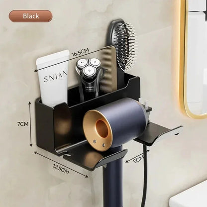 Wall Mounted Hair Dryer Shelf Holder – Space-Saving Bathroom Organizer with Multi-Tool Storage Rack