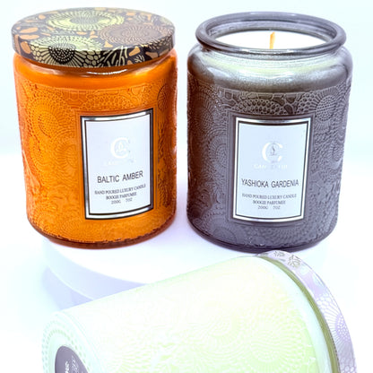 Embossed Glass Scented Candle Soy Wax Aromatherapy Candle | 5 Scents | 40 Hour Long Burn | Plant Essential Oil Clean Burn