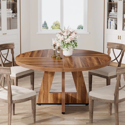 Round Farmhouse Dining Table – Rustic Kitchen Dinette Table for Small Space Dining & Everyday Meals