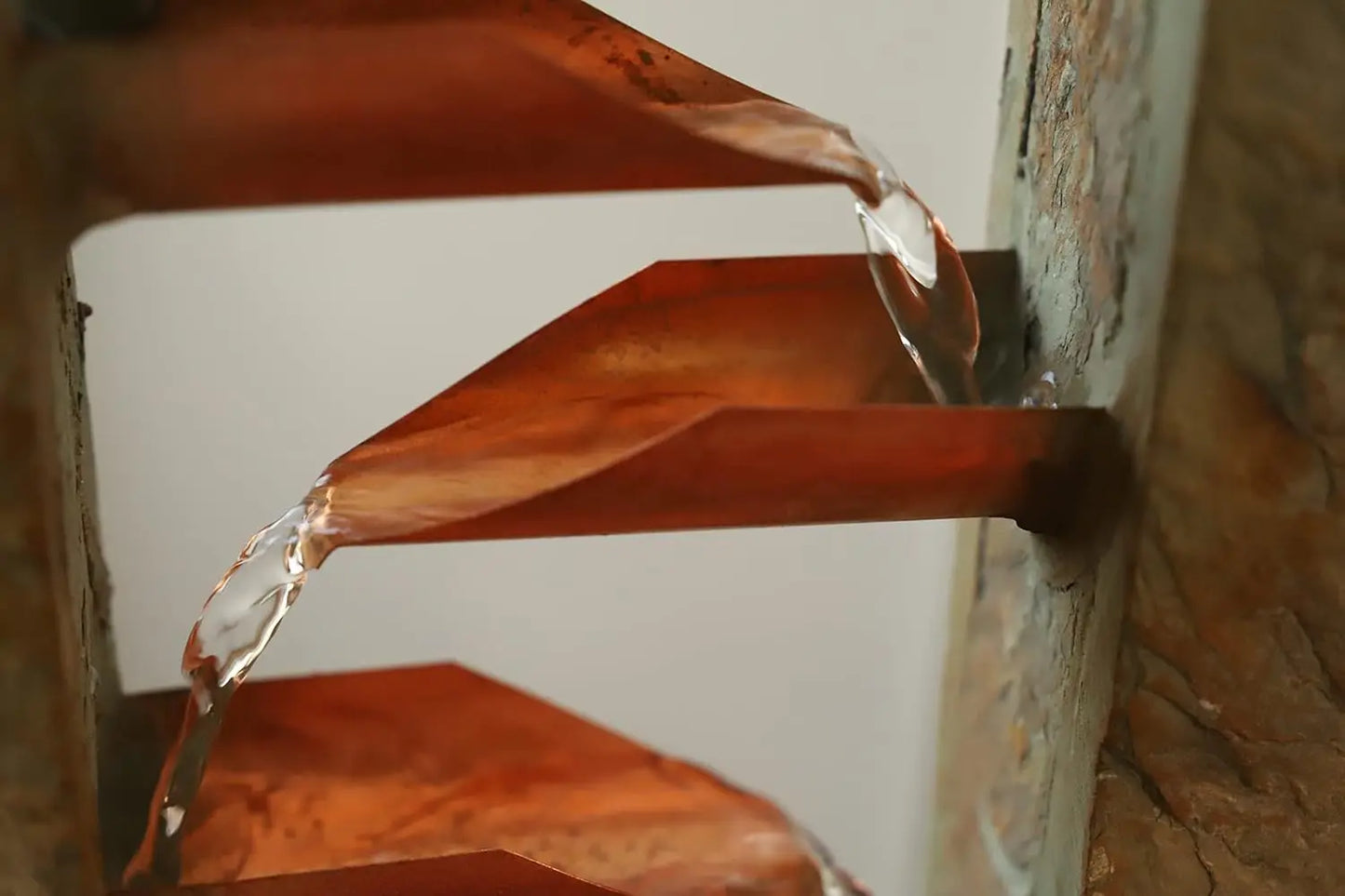 Modern Tiered Water Fountain – Indoor Outdoor Cascading Water Feature with Stone Finish and Copper Spouts