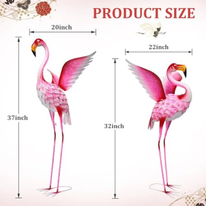 Flamingo Garden Statues Set of 2 – Metal Outdoor Yard Decor for Lawn, Patio or Backyard