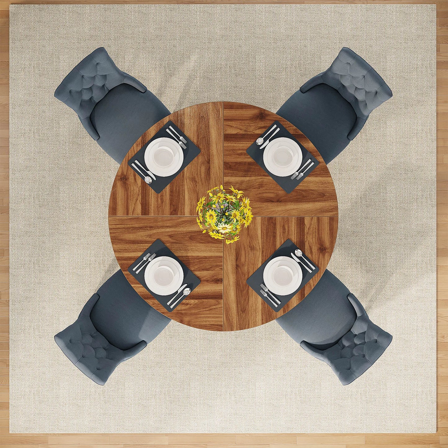 Round Farmhouse Dining Table – Rustic Kitchen Dinette Table for Small Space Dining & Everyday Meals