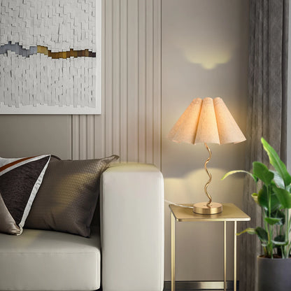 Gold Modern Table Lamp Scalloped Pleated Wavy Lamp