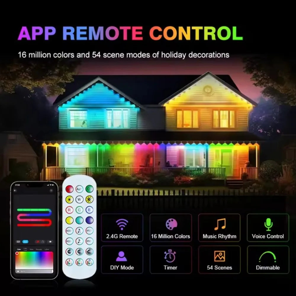 Smart Permanent Outdoor Lights String IP67 Waterproof App Remote Control Music Sync