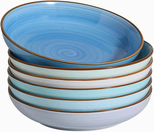8.5'' Pasta Bowls Set of 6, 30 oz Ceramic Shallow Salad Bowls, Large Serving Soup Bowls Pasta Plates, Microwave & Dishwasher Safe