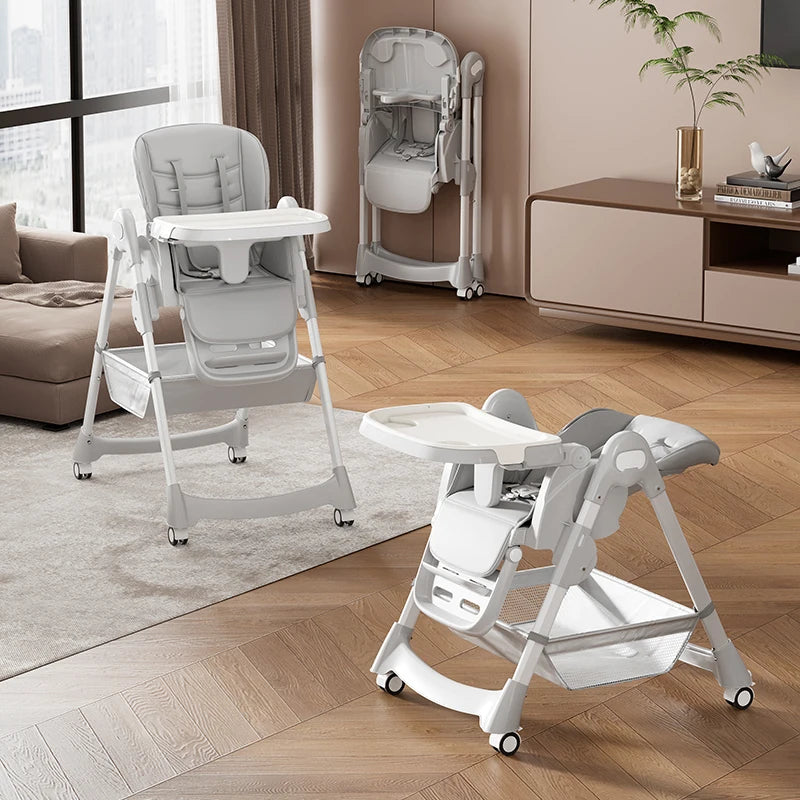 Foldable Baby High Chair with Safety Harness – Portable Adjustable Feeding Chair for Toddlers