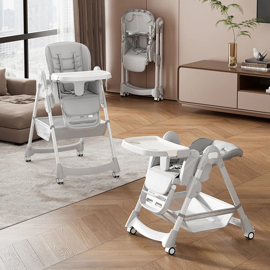 Foldable Baby High Chair with Safety Harness – Portable Adjustable Feeding Chair for Toddlers