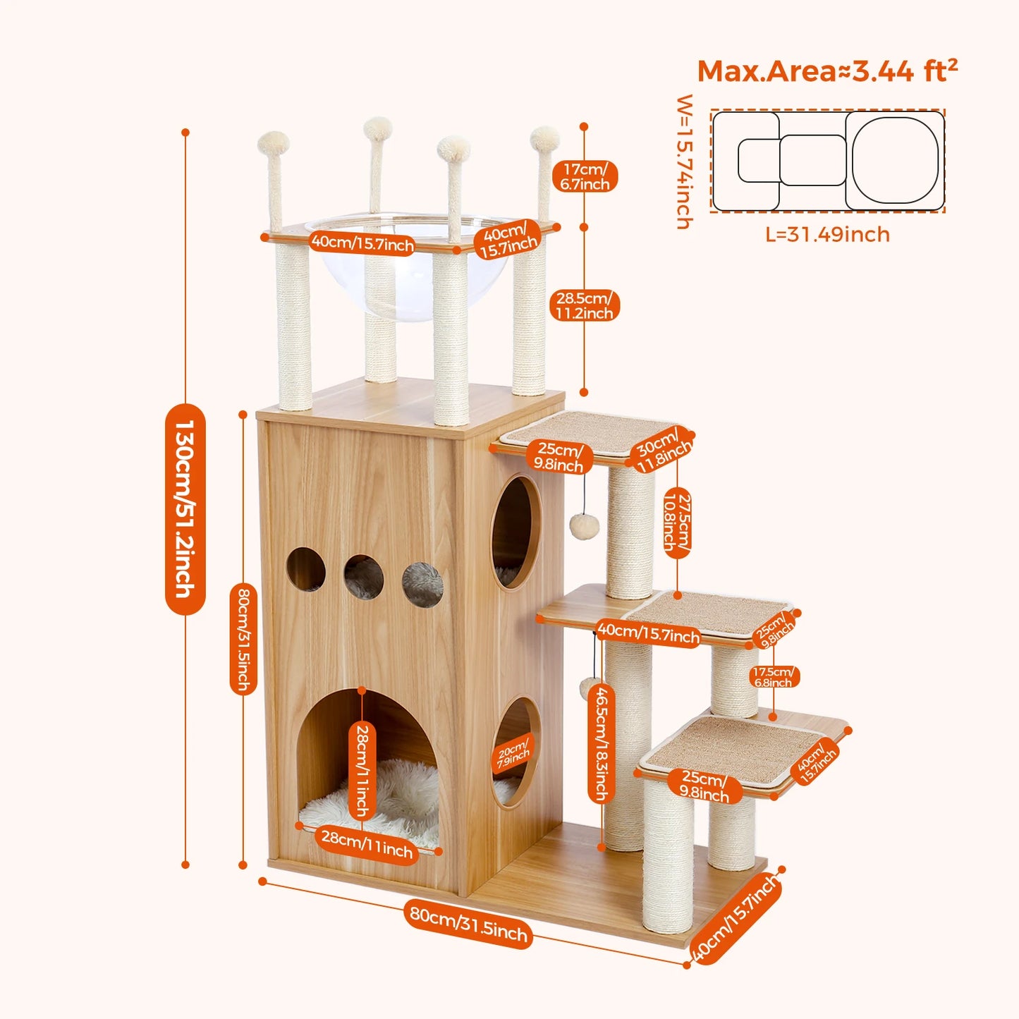 Multi-Level Cat Tree with Hammock & Top Perch – Indoor Cat Tower with Scratching Posts and Cozy Condo