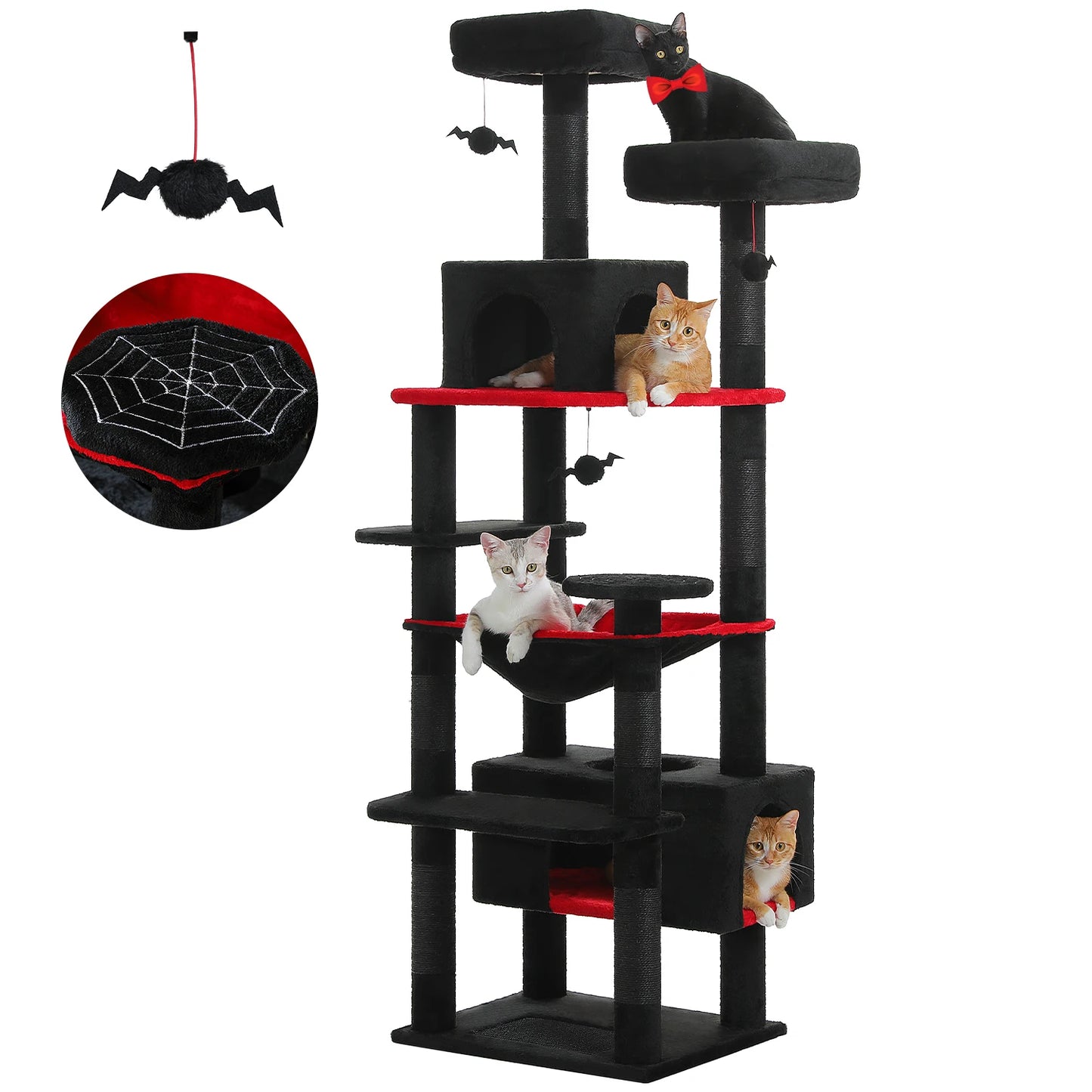 Large Cat Tree Tower with Hammock, Padded Perches & Condos