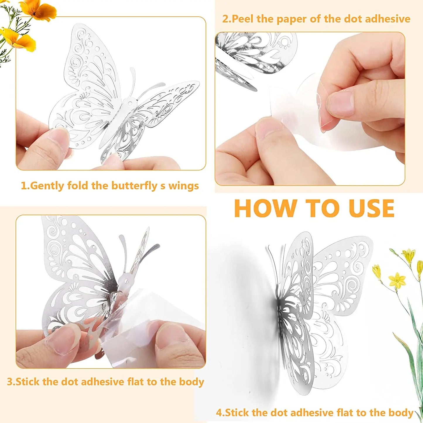 12 Piece 3D Butterfly Wall Decor Set – Gold Decorative Wall Stickers for Home and Room Decoration