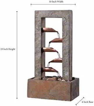 Modern Tiered Water Fountain – Indoor Outdoor Cascading Water Feature with Stone Finish and Copper Spouts